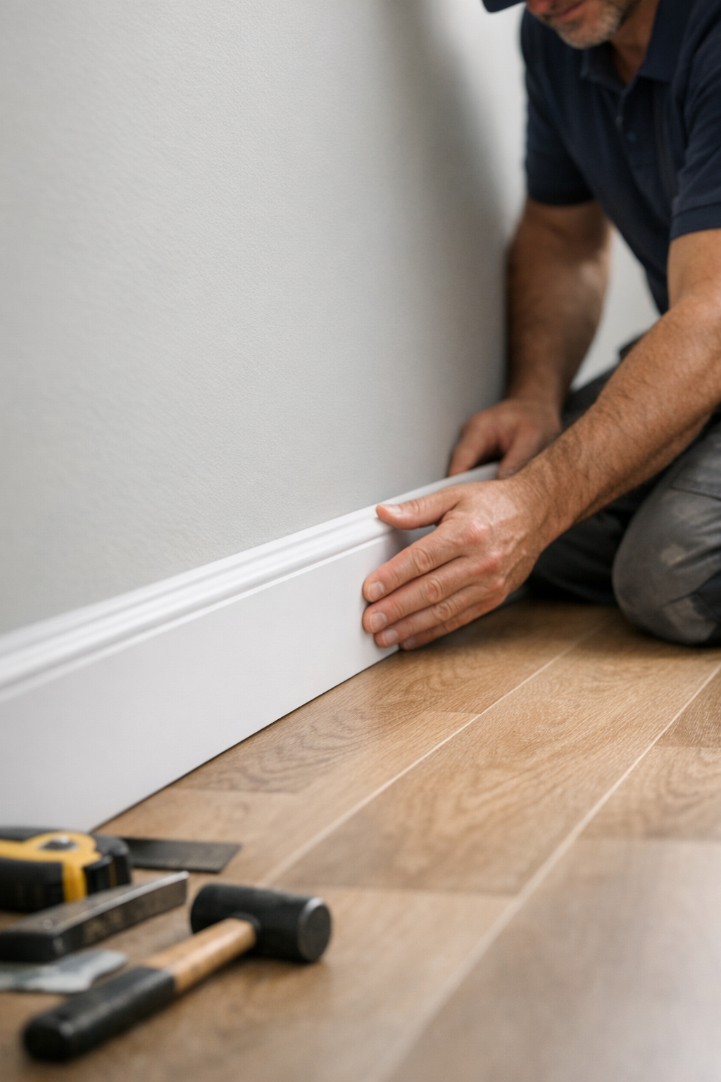 Baseboard Installation Along New Flooring